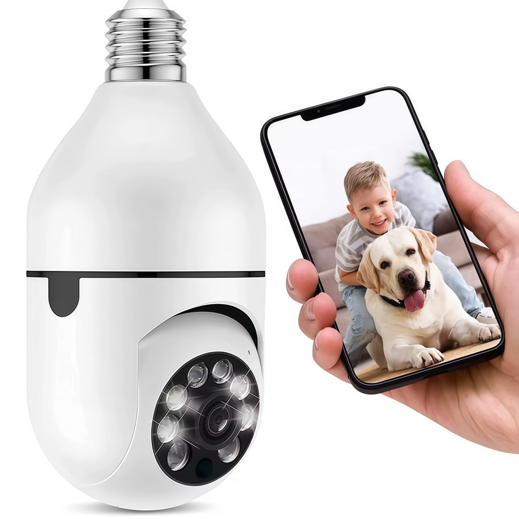 Câmera de Segurança Inteligente 2MP em Soquete E27 Visão Noturna WiFi 2.4G