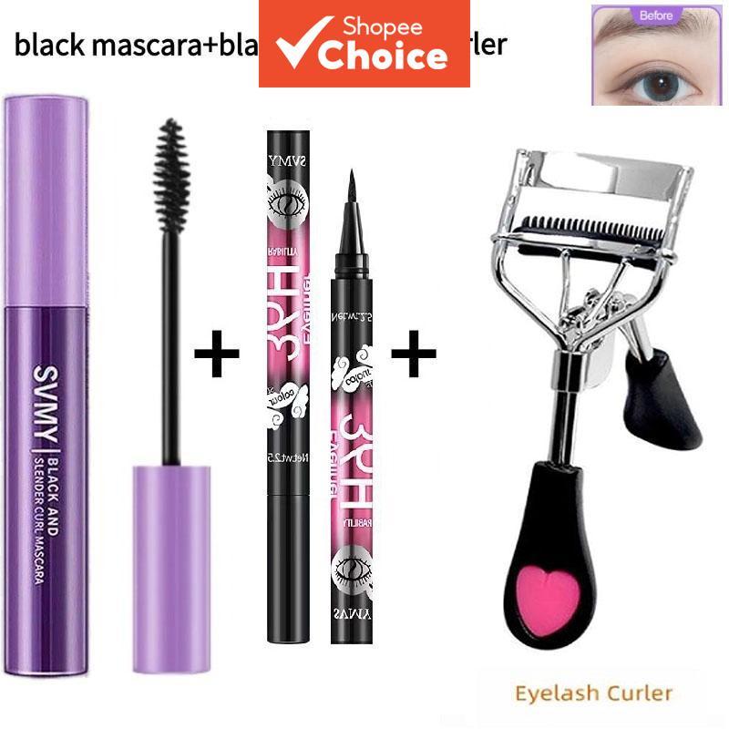 Conjunto de Maquiagem para os Olhos 3/2 peças: Máscara à Prova d’Água de Longa Duração + Delineador + Curvador de