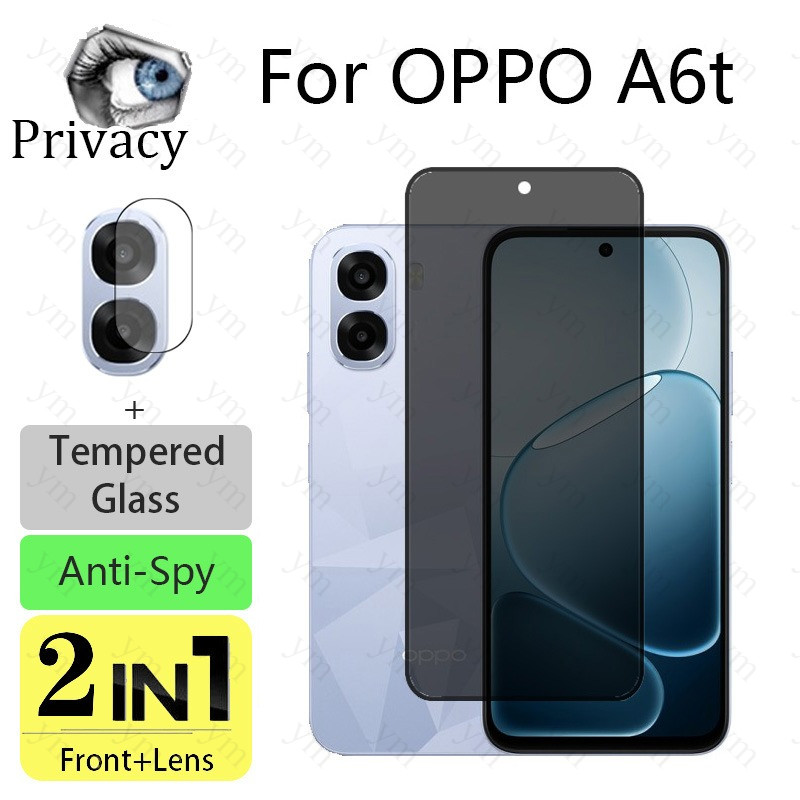 Protetor De Tela Anti-Espionagem De Vidro Temperado 2 Em 1 OPPO A6t Traseiro Para Reno 15 14 15F 14F A6t A6x Pro 4G 5G 9