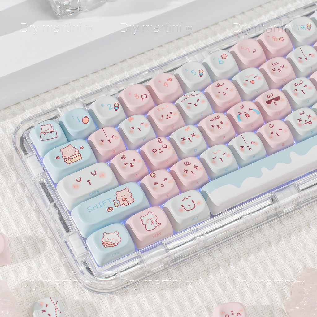 Azul rosa urso Keycap MO teclado mecânico lado gravado bola boné PBT Emoticon pacote 61 68 75 87 98 100 108