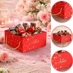 10 CESTA QUADRADA COM ALÇA AMOR CLÁSSICO 20X17X8CM 5955 ( DIA DOS NAMORADOS IDEIA 2026 ) HOT STAMPING