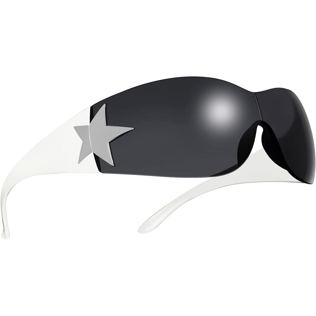 Óculos de Sol Y2K Sem Armação para Mulheres e Homens, Óculos de Sol Envolventes Estilo Escudo, Óculos de Sol Grandes e M