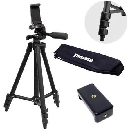 Tripé para Celular e Câmera 1,10m Ajustável Profissional Alumínio com Nível Bolha Tomate MTG-301