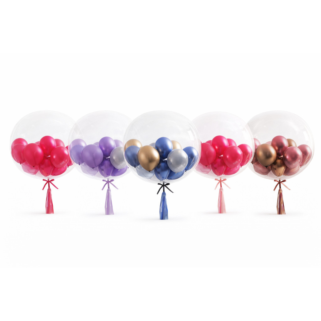 BUBBLE DECORADO 22'' COM 12 BEXIGAS LATEX 5''