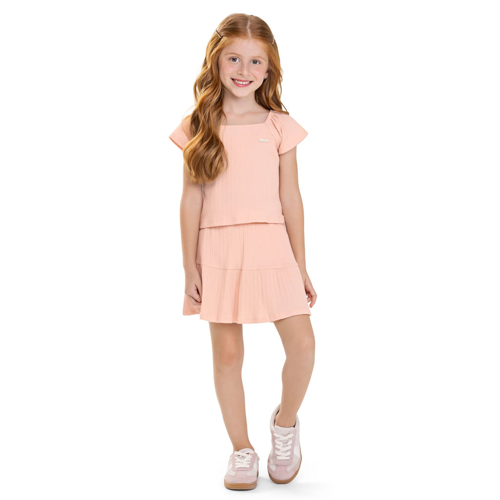 Conjunto Infantil Menina Malha Canelada Colorittá Rosa