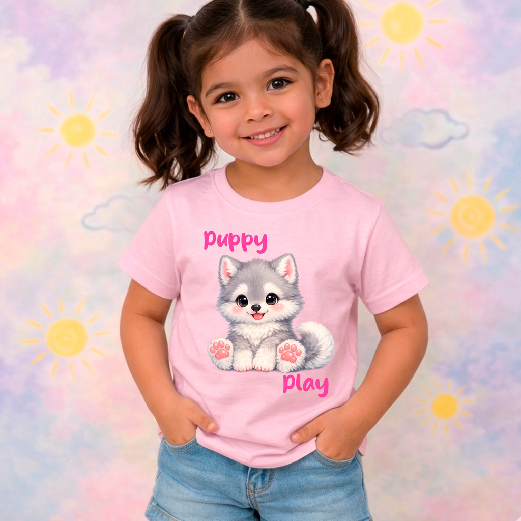 Camiseta Tshirt infantil Menina Verão Estampa de Cachorrinho Lobinho  Fofa Cute Promoção Tamanhos Variados 100% Algodão