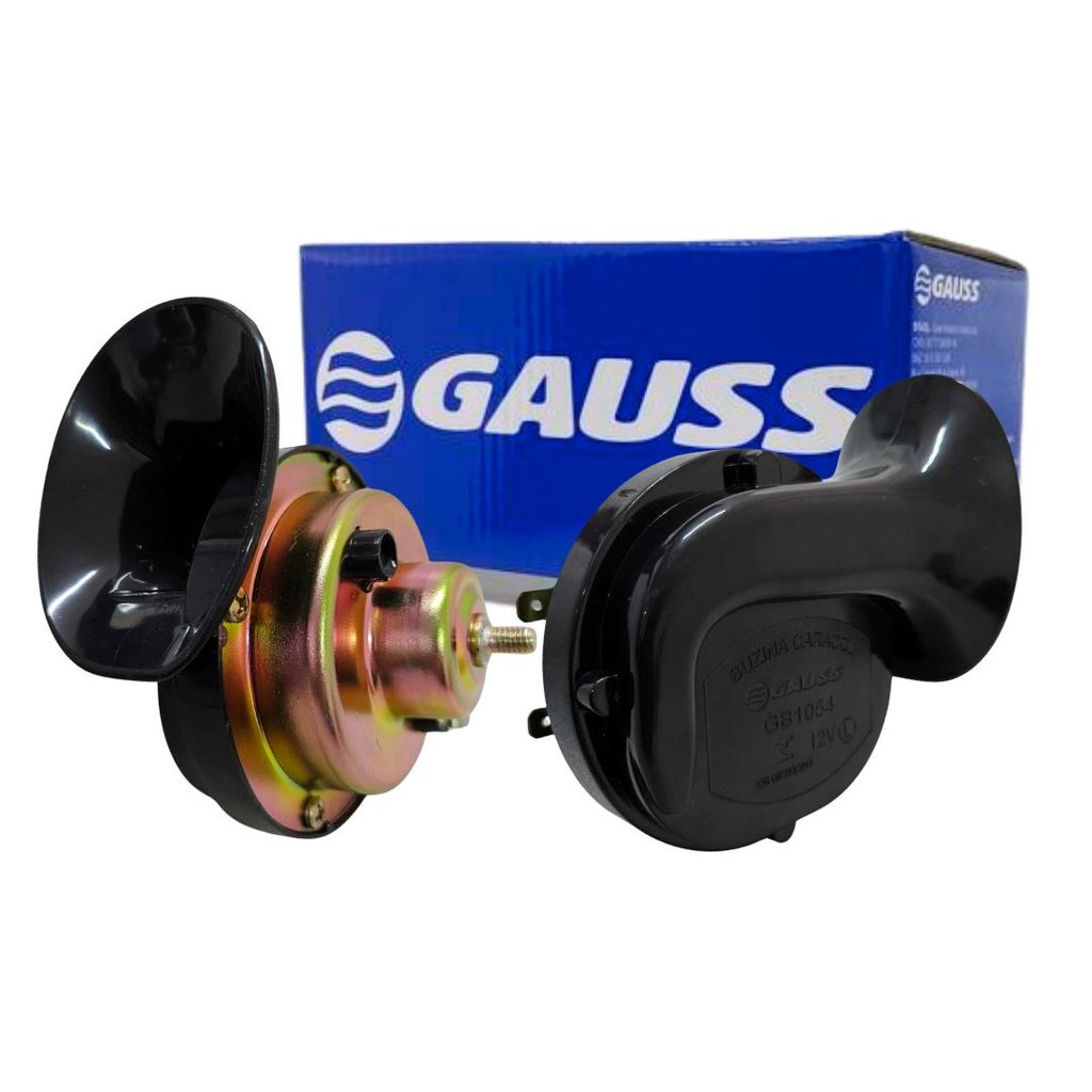 Buzina Caracol Dupla Para Carro Grave Agudo 2 Terminais 12v 110dB Com Suporte Gauss GB1054