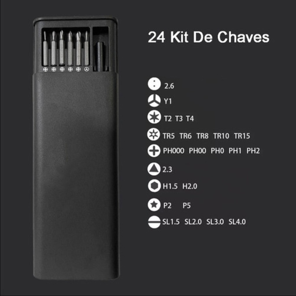Kit Ferramenta Chave Magnética Precisão 24 Peças Pequenos Reparos Iphone Android Pc