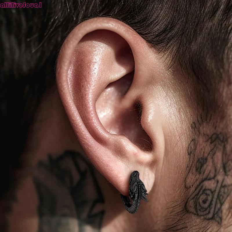 allilivefoua1 Brincos Argola Dragão Aço Inoxidável, Joias Unissex, Acessório Elegante Para Festa