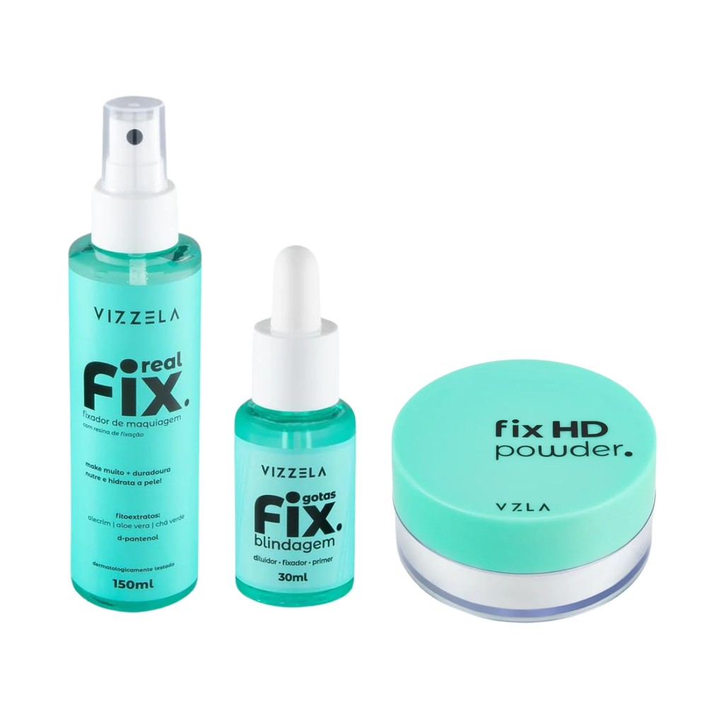 Kit Spray Real Fix 150 ml + Gotas Fix + Fix Hd Powder Vizzela Original