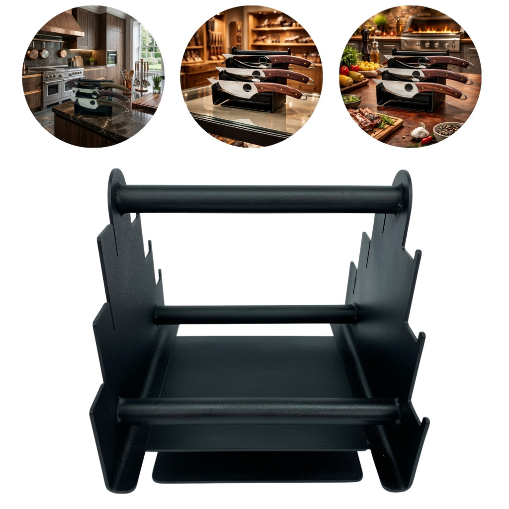Expositor suporte porta 6 facas portátil giratório de mesa preto para cozinha vitrine loja churrasqueira área gourmet