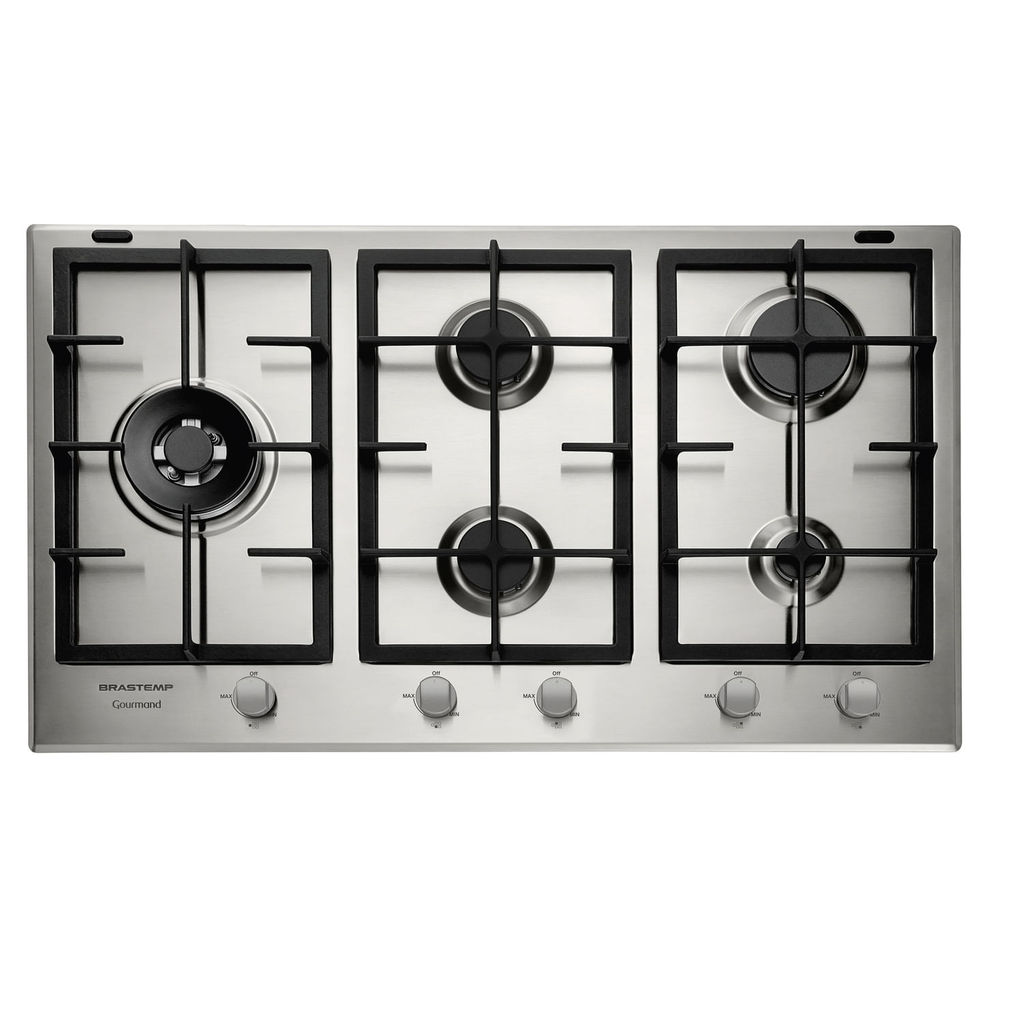 Cooktop 5 Bocas Brastemp Gourmand Inox com Duplachama e Trempe com Ferro Fundido - BDK90DR