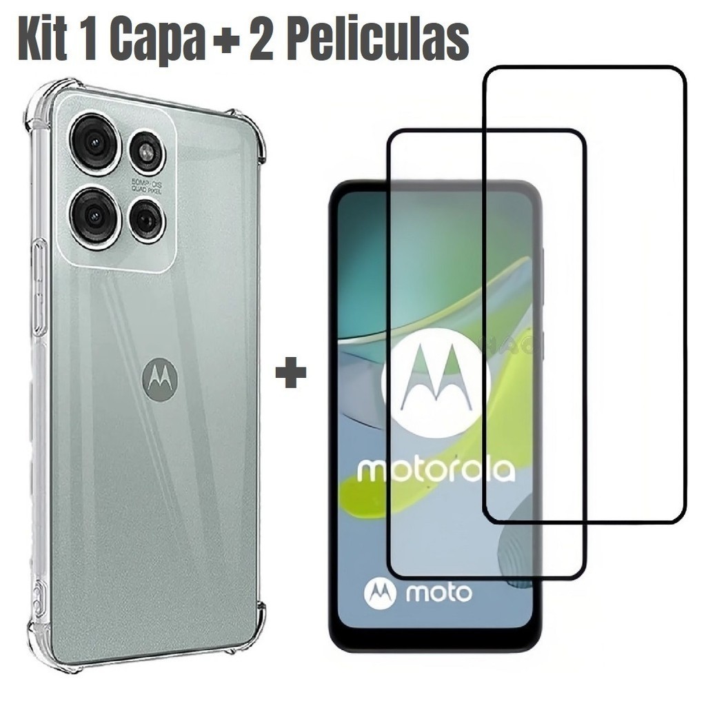Kit 2 Película Vidro 3D + Capa Capinha Transparente Para Motorola Moto E15 G04 G