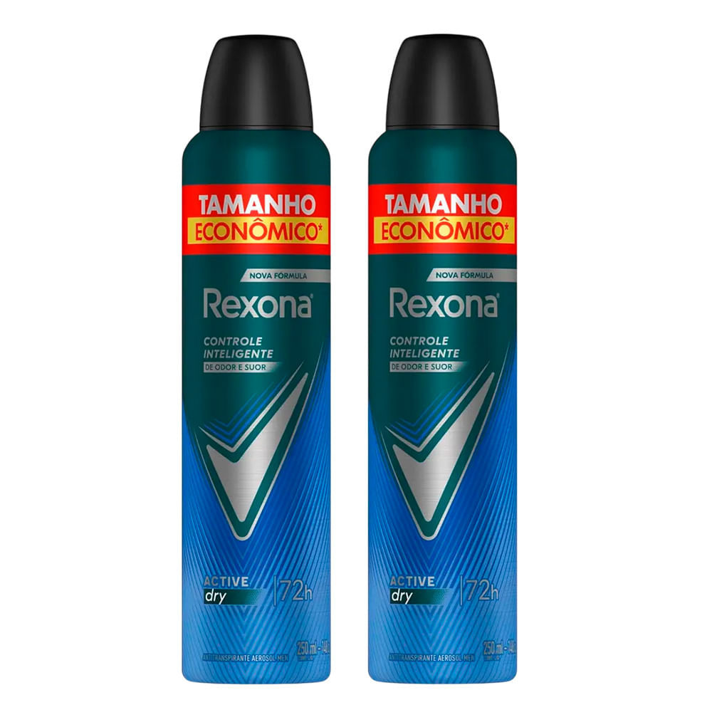 Kit Desodorante Antitranspirante Aerosol Rexona Active Dry 72 horas 250ml - 2 Unidades