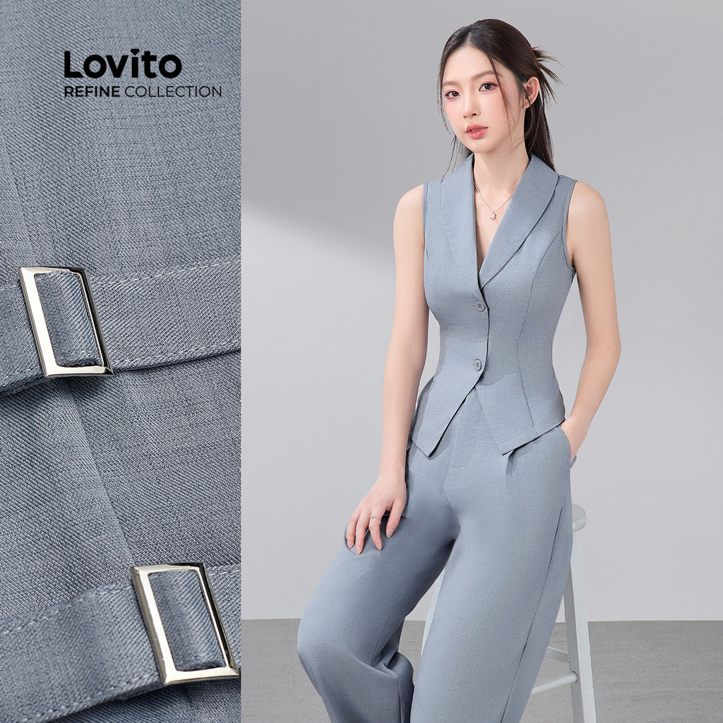 (Lovito Refine) Tops ou Calças Elegantes Botão Clássicas E Versáteis Primavera/verão Traje Cinza para Mulheres LR21A057 em Oferta na Shopee