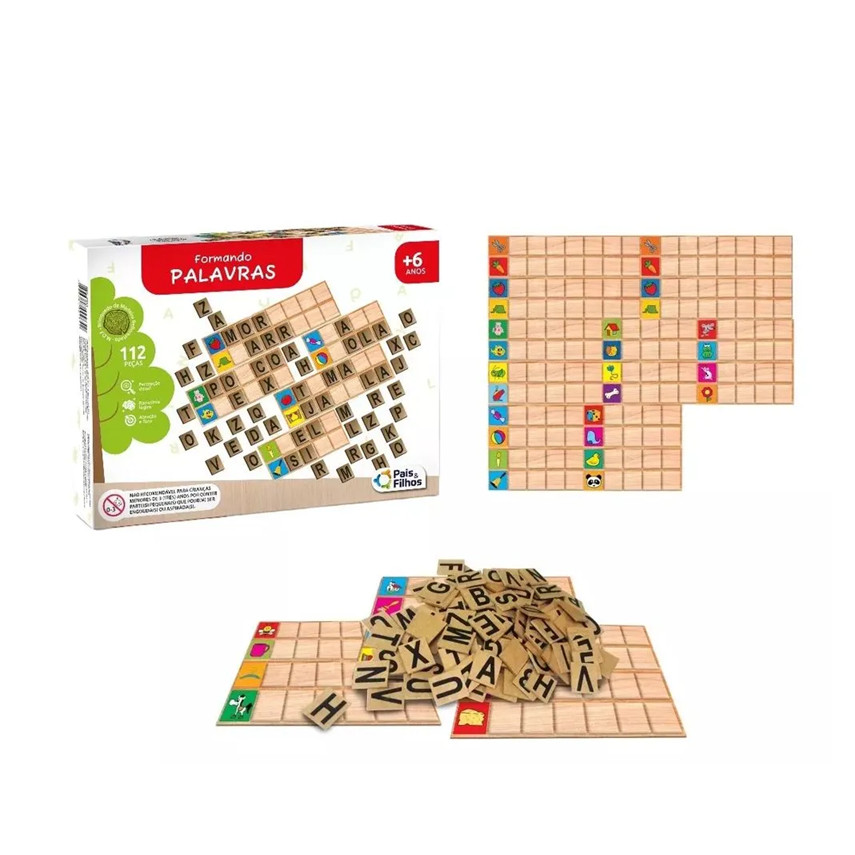Brinquedo Pedagógico de Madeira Formando Palavras Pais e Filhos
