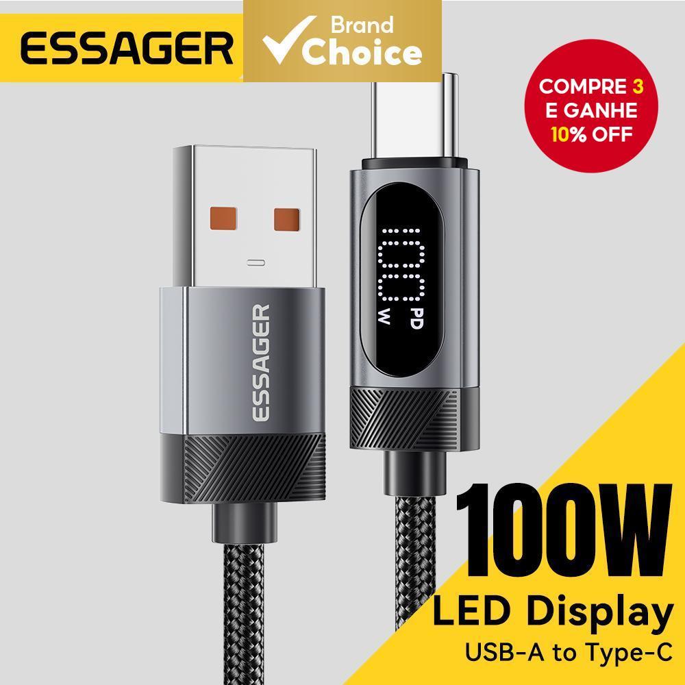 Essager Cabo USB C com Display Digital Para iPhone Xiaomi Huawei 100W PD Carregamento Rápido Para Macbook iPad Cabo