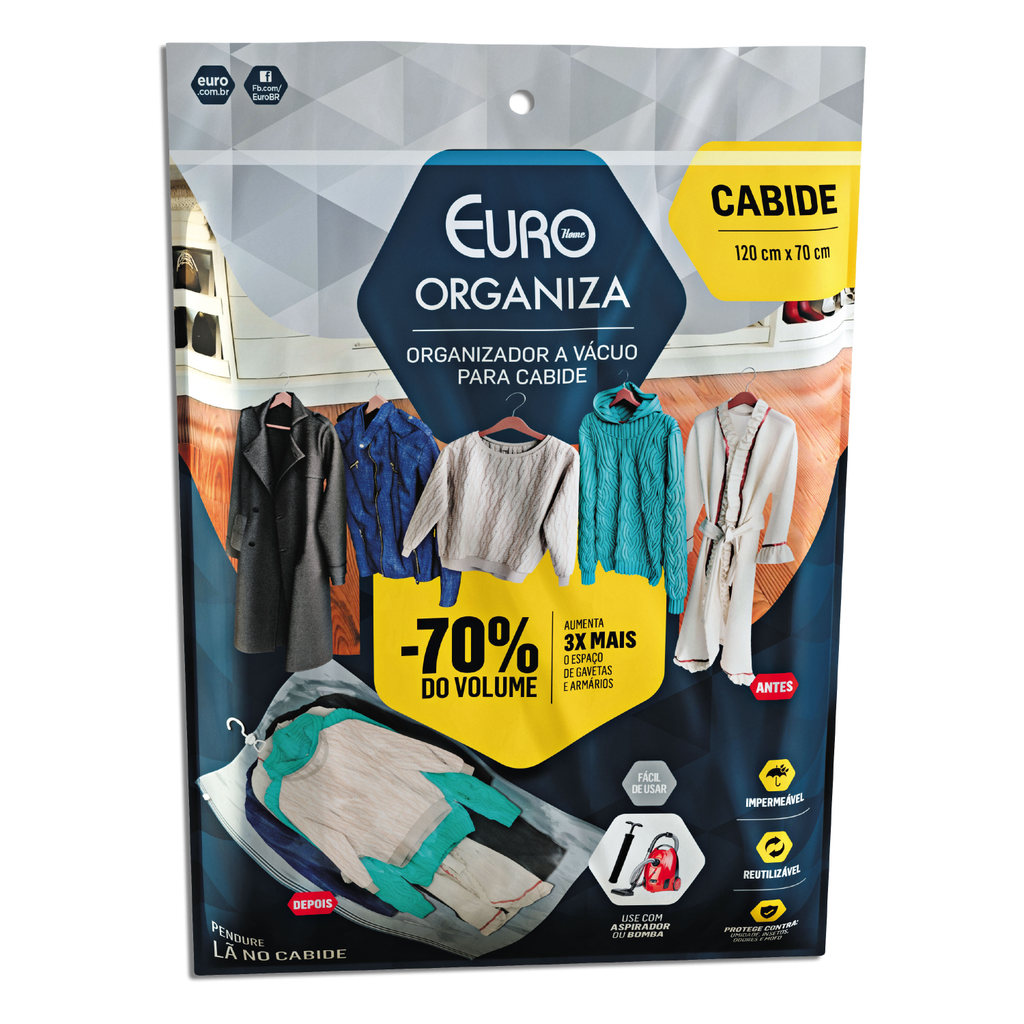 Imagem Organizador a Vácuo para Cabides 70x120 cm Protetor de Jaquetas Casacos Blusas e Roupas Euro Home