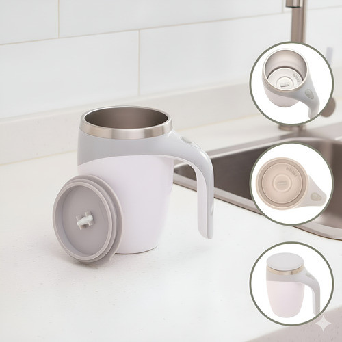 Caneca Mixer Térmica 440 Ml Inox Copo Misturador Lyor Branco