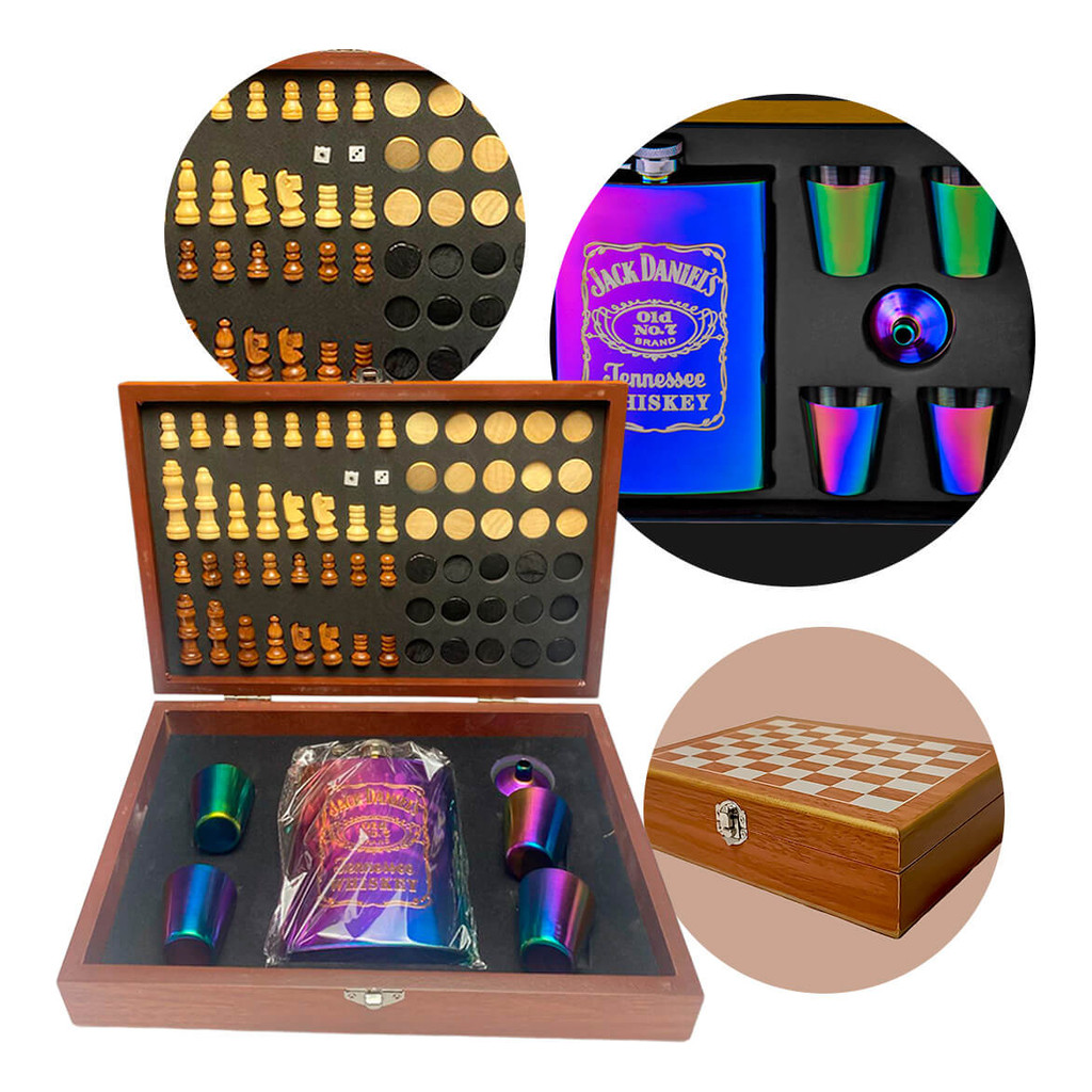 Kit Jogo De Xadrez E Dama Com Porta Bebidas Cantil em Oferta na Shopee