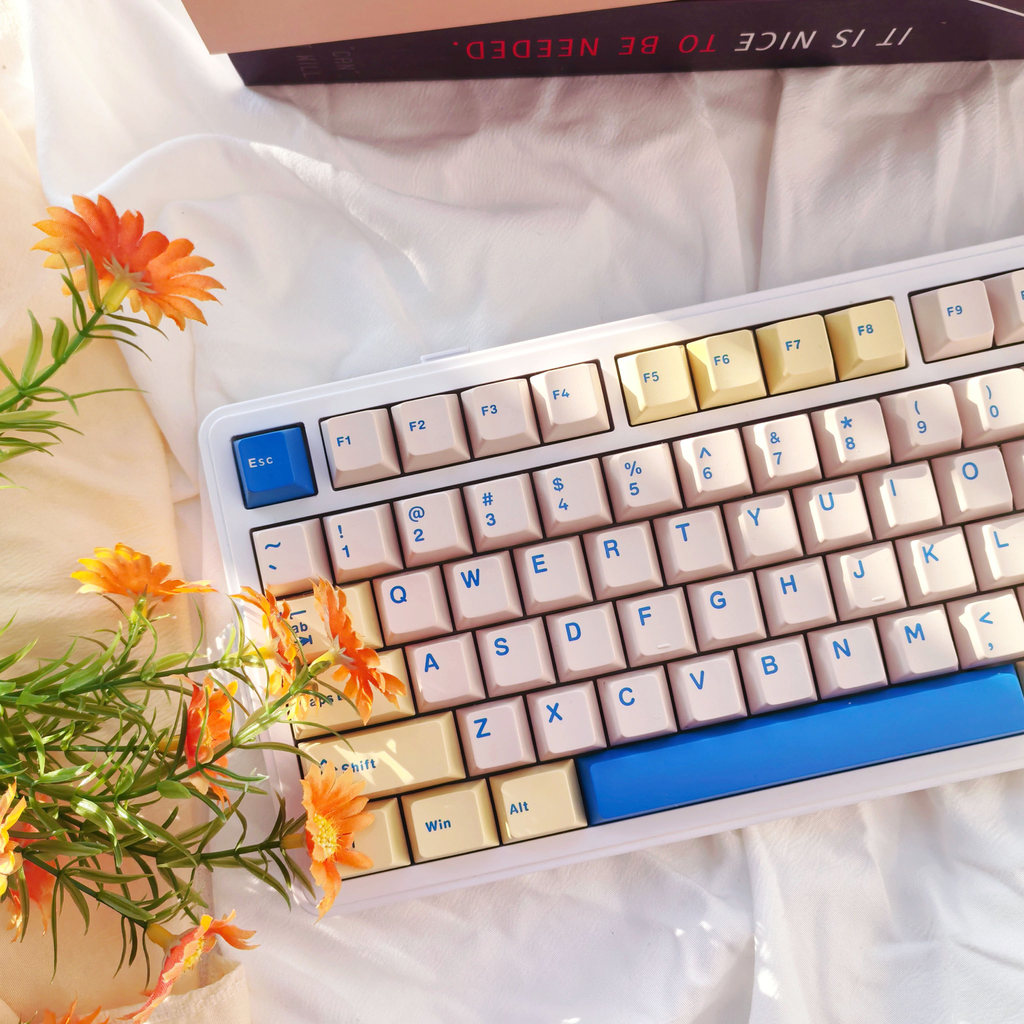 128 Teclas Amarelo Azul Duplo Tiro PBT Keycaps Perfil Cereja Personalizadas Para Teclado Mecânico