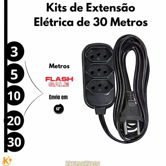 Extensão Eletrica de 3 Metros com 3 Tomada Bivolt - 10 Amperes - Resistente