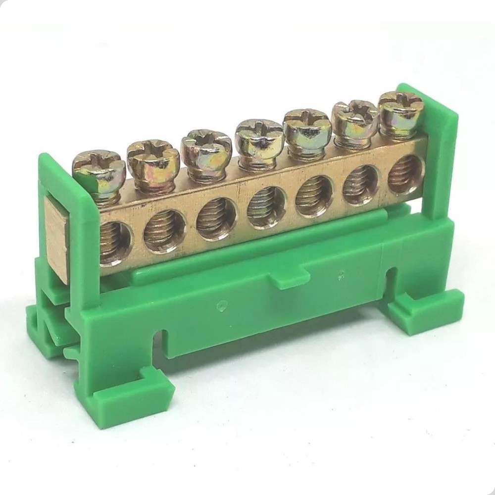 Kit 10 Barramento Borneira Terra 7 Vias Verde 1,5-16mm2