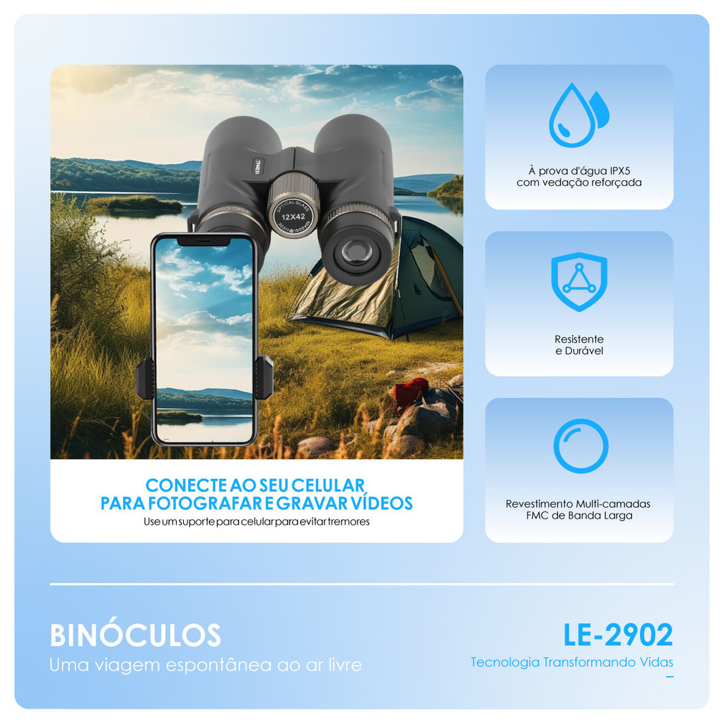 Binóculos Profissional FMC 42mm À Prova d’Água IPX5 Antiborramento Suporte para Celular — imagem 2 de 2