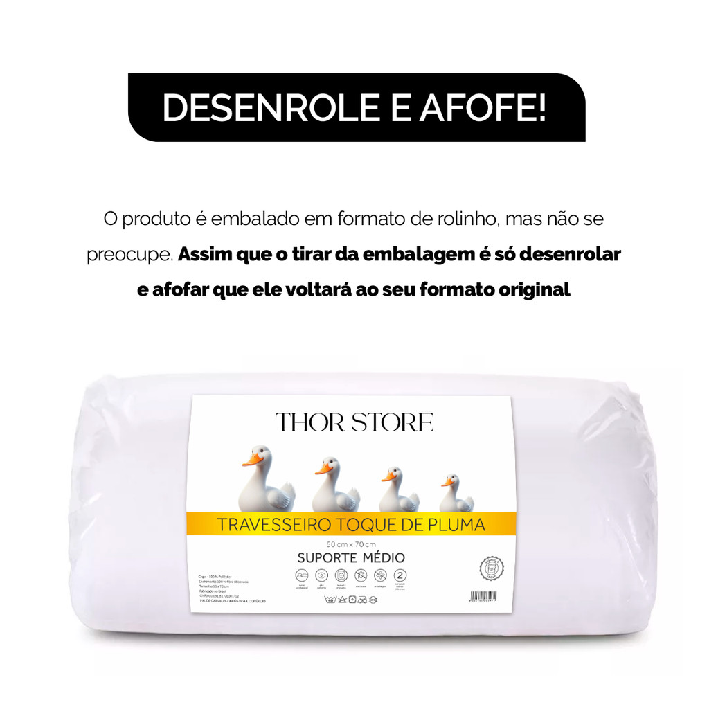 Kit 4 Travesseiro Pluma de Ganso Confortavel e Macio Antiacaro 50x70cm