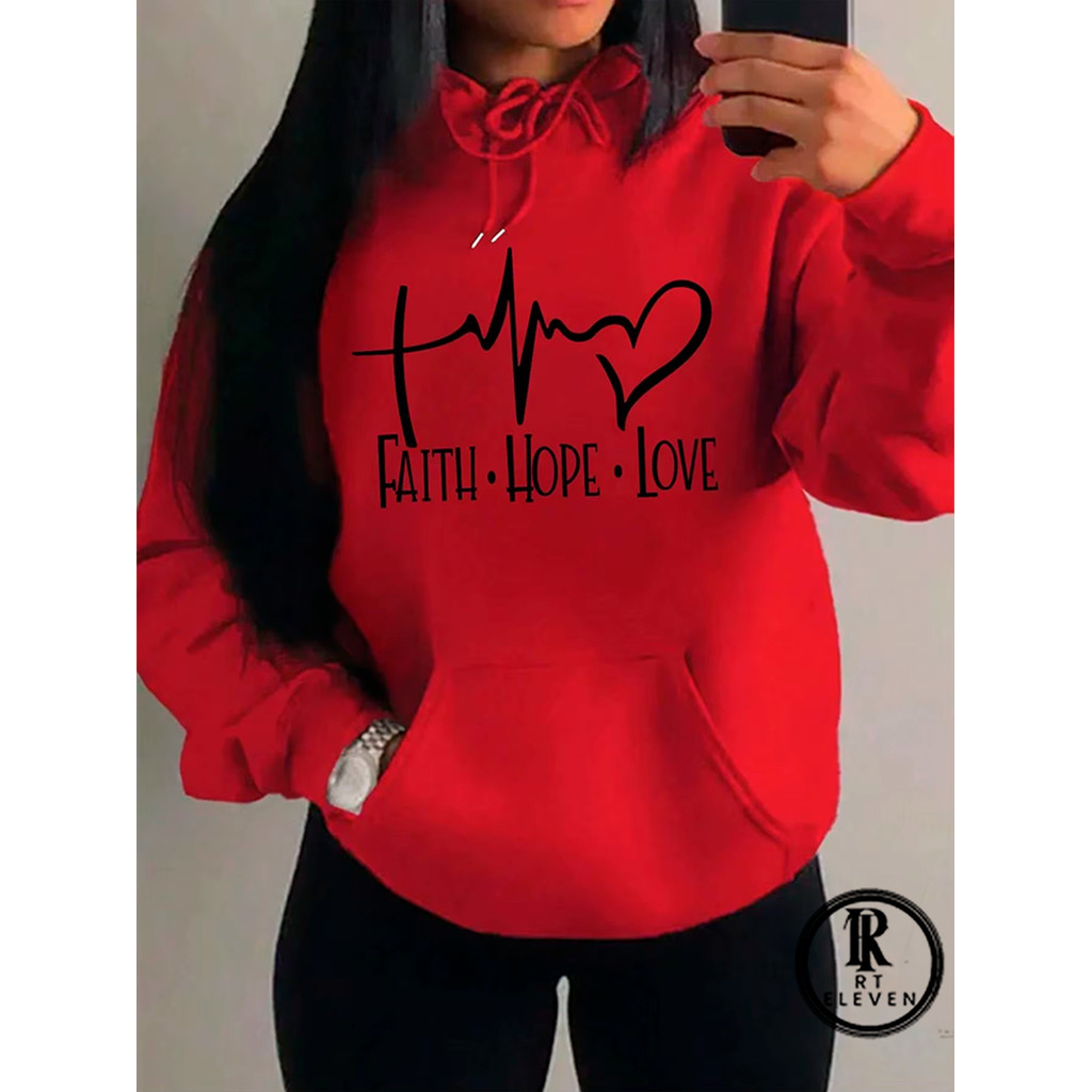Moletom Feminino Fé esperança carta de amor gráfico com capuz Moda casual pulôver Casaco com bolso e capuz Linha ART