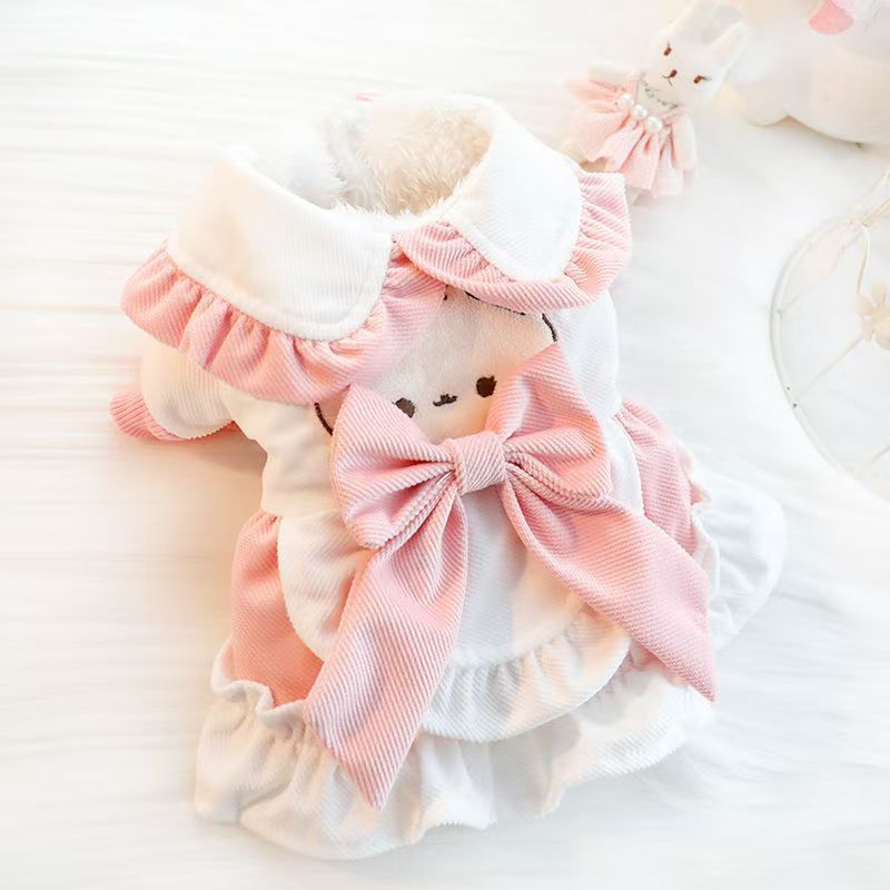 Roupas outono inverno urso dupla camada pequeno cão saia de inverno filhote de cachorro estilo grosso à prova de frio pr