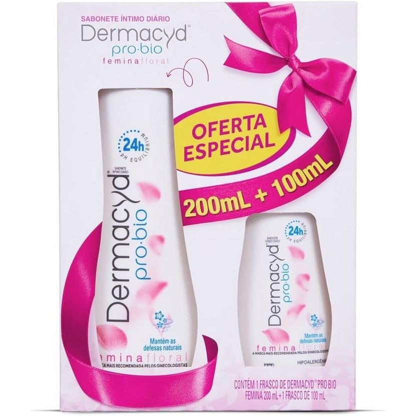 Dermacyd Sabonete Líquido Íntimo Femina 24H Kit De 2 Unidades 200 Ml + 100 Ml
