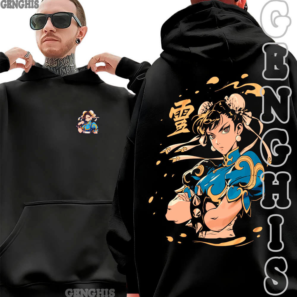 Moletom Canguru Blusa De Frio Chun-Li Street Fighter Série de videogame Jogo Unissex
