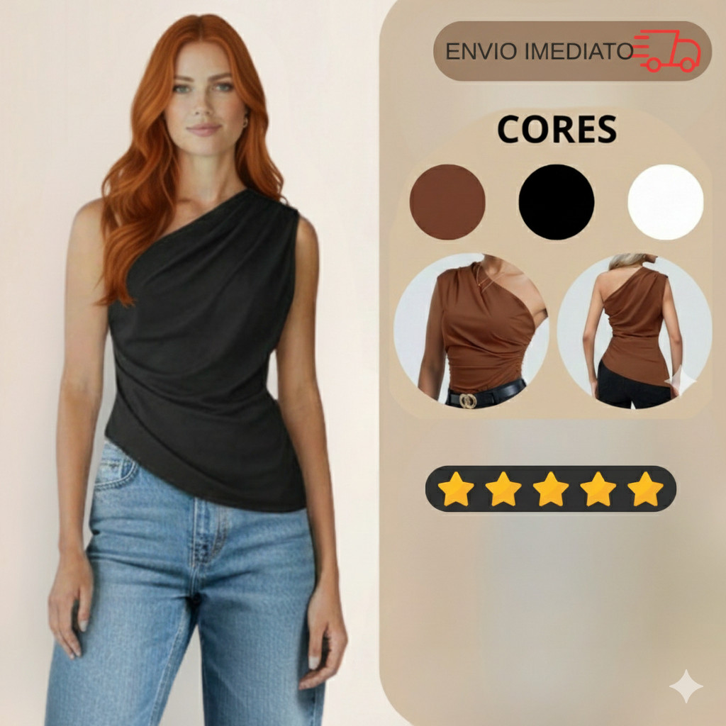 Blusa Feminina Ombro Único Com Franzido Elegante Mula Manca Assimétrica Casual em Oferta na Shopee