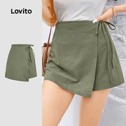 Lovito Casual Shorts Com Zíper E Cadarço Na Cor Verde Primavera/verão Perfeitos Para Mulheres Bordado L164ED339
