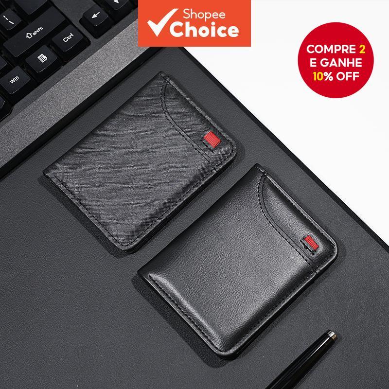 Carteira De Cartão Unissex Ultrafina Curta De Couro Macio Porta-Dinheiro Fino Minimalista Multi-Slot em Oferta na Shopee