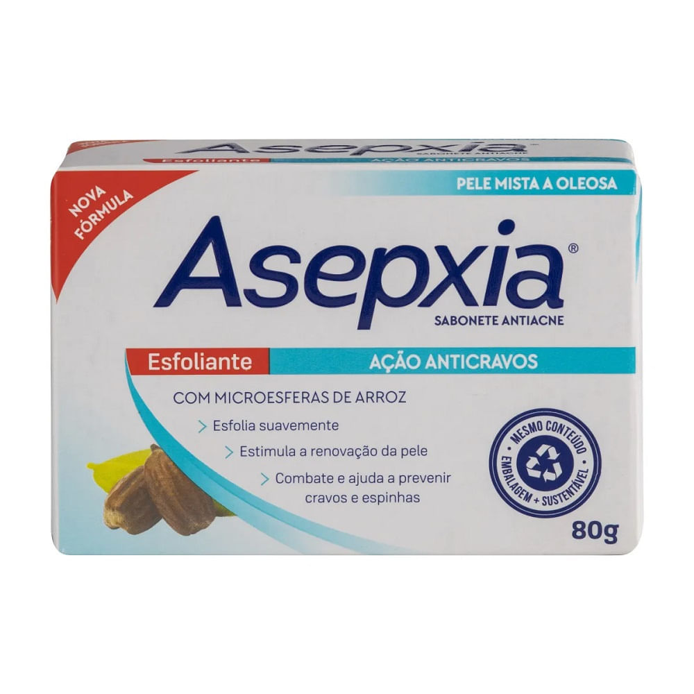 Sabonete Facial em Barra Asepxia Esfoliante Antiacne 80g em Oferta na Shopee