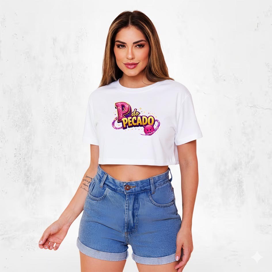 crooped croped algodao over carnaval unissex letra p do pecado