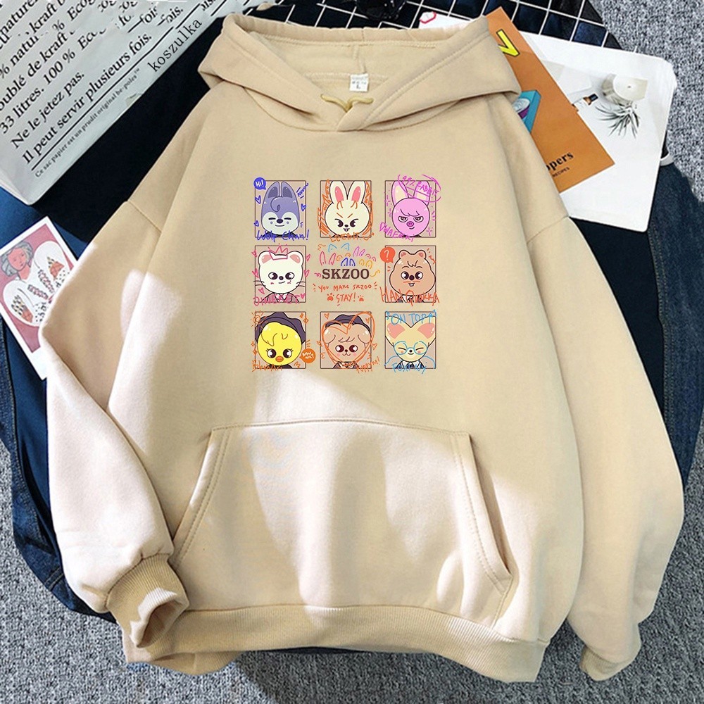 Kpop Skzoo Stray Kids Moletom Fofo K-Pop Feminino Kawaii Roupa De Rua Harajuku Folgado Inverno Moletons Pulôver Gráfico