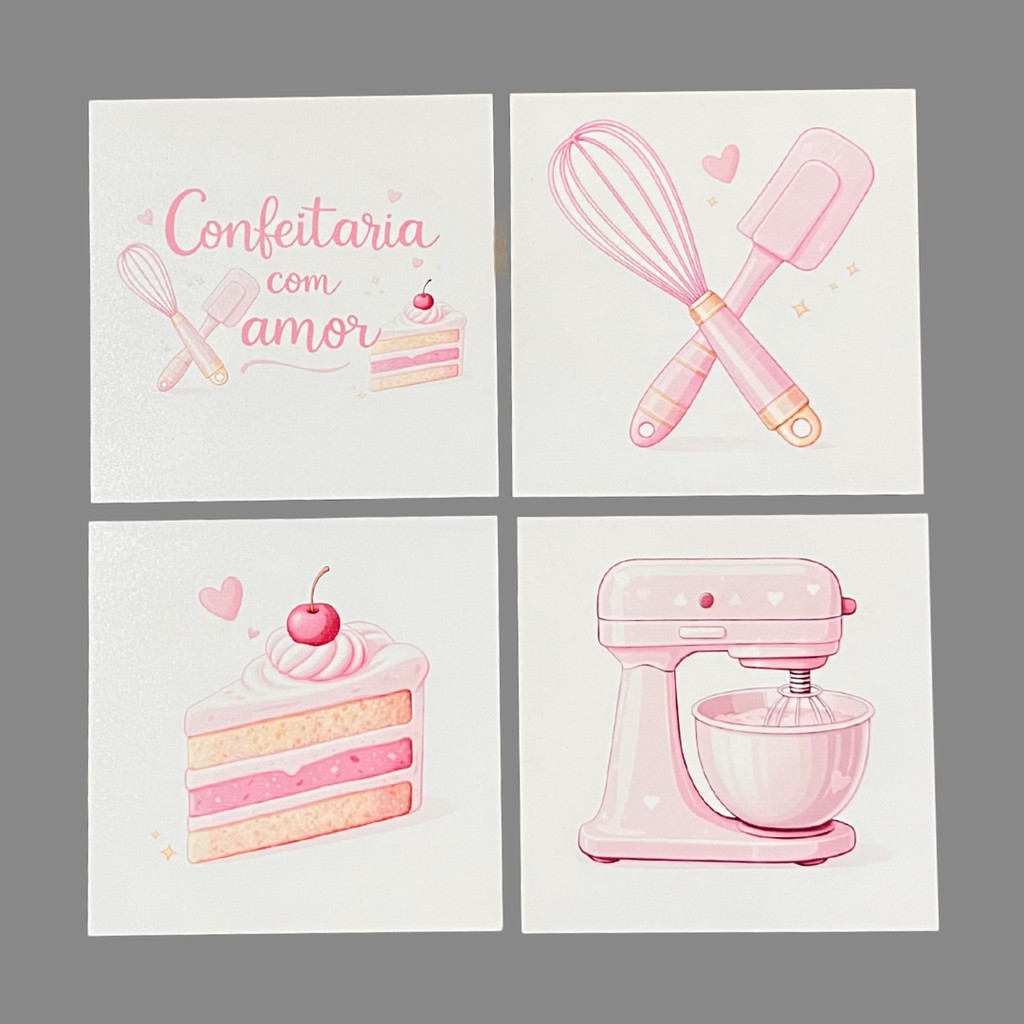 Kit 4 Quadros Decorativos Confeitaria: Fouet, Batedeira, Bolo, Confeitaria Com Amor em Oferta na Shopee