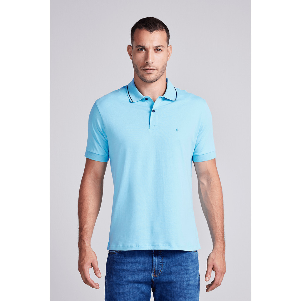Polo Manga Curta Comfort Malha Básica  - Azul Piscina