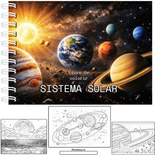 Livro de Colorir Educativo Sistema Solar Planetas Capa Dura A5 50 Folhas 180g + Acetato em Oferta na Shopee