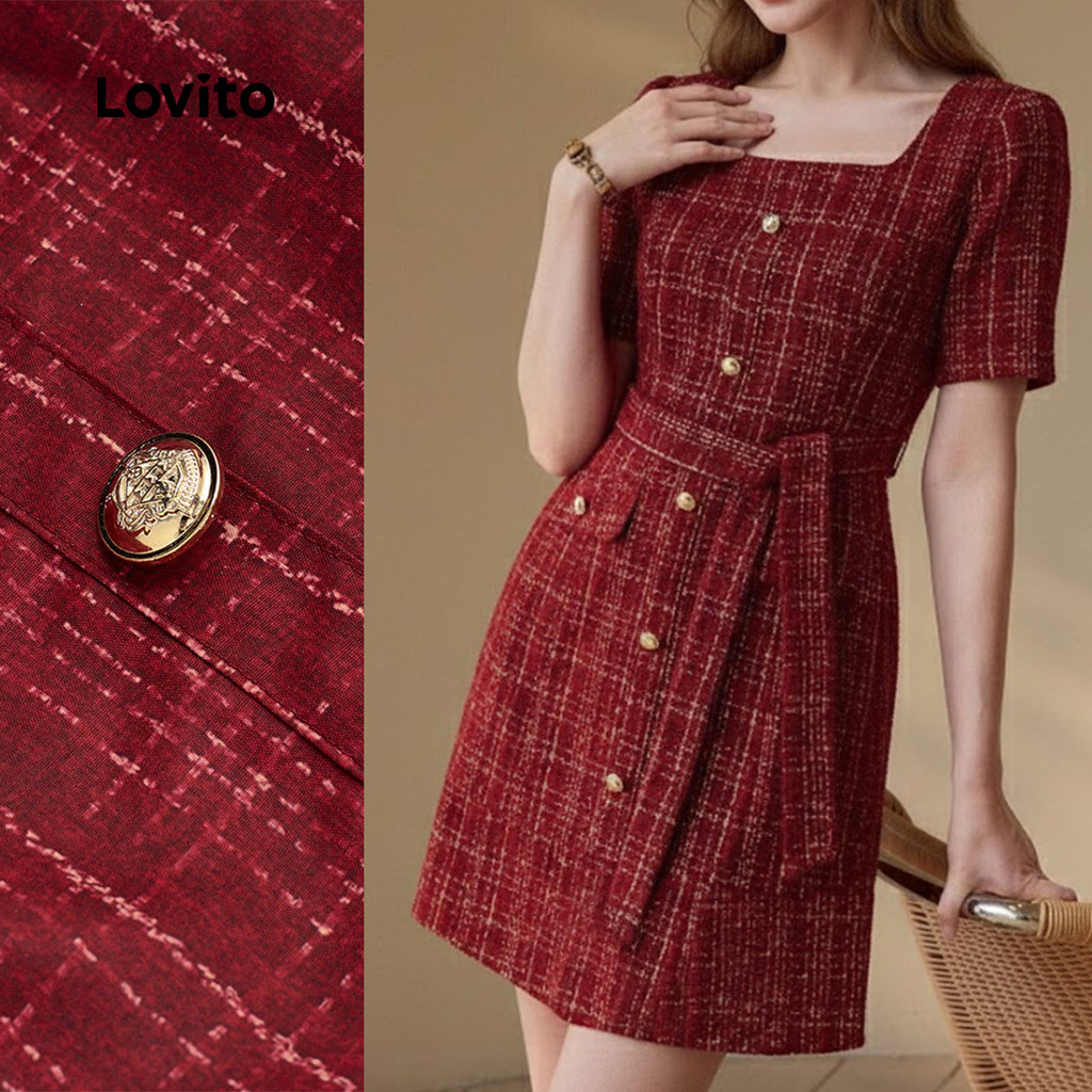 Lovito Vestido Elegante de Renda Primavera/verão Vestido Vermelho para Mulheres LK2ED156
