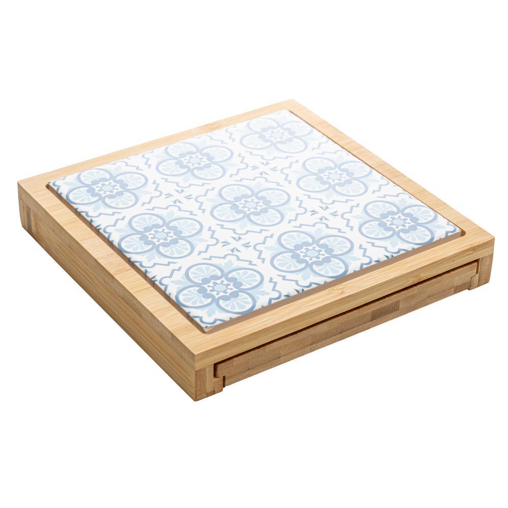 6 Peças para Queijo Tábua com Gaveta Mosaico 23cm x 23cm x