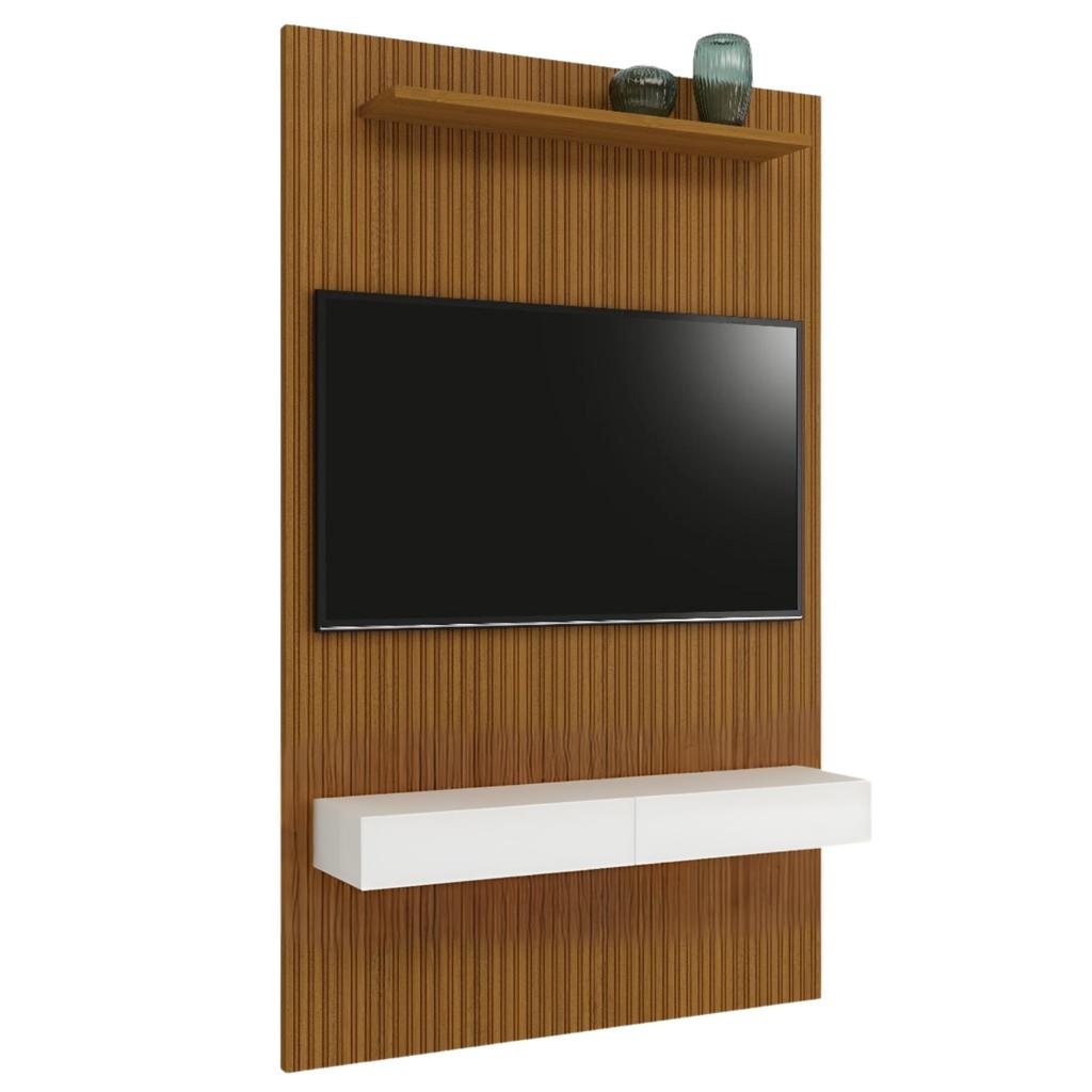Painel Para Tv Até 55 Polegadas Ripado Impressão 3D Egeo Com Nicho 1,35m Cedro Off White EDN em Oferta na Shopee