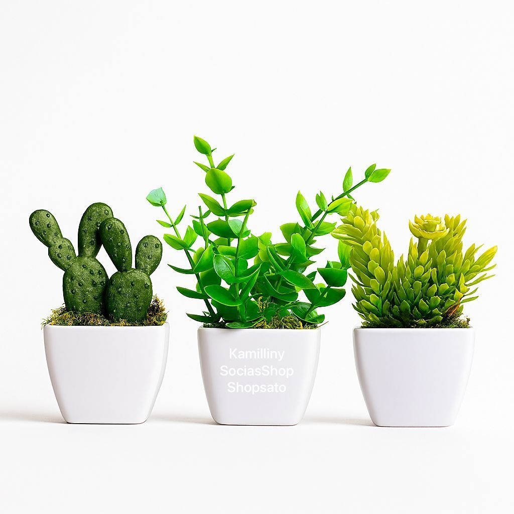 Kit Com 3 Vasinho Quadrado Branco Decorativo Chachepot Para Plantas E Suculentas Artificial