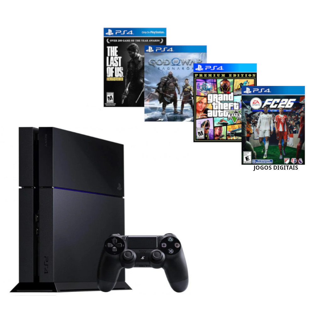 Sony Playstation 4 500 gb Ps4 + Ea Fc Fifa 26 + God Raganarok + Gta 5 + THE LAST OF US PART I