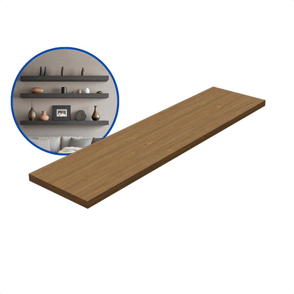 1 Prateleira Freijó 60X20 Com Suporte Flutuante Mdf Organizadora Decoração Cozinha Quarto Banheiro