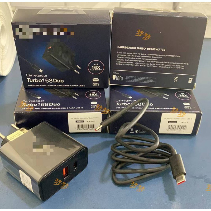 Carregador Turbo Duo 168w Para Com Cabo Usb-c Type C Duas Entradas Envio Imediato