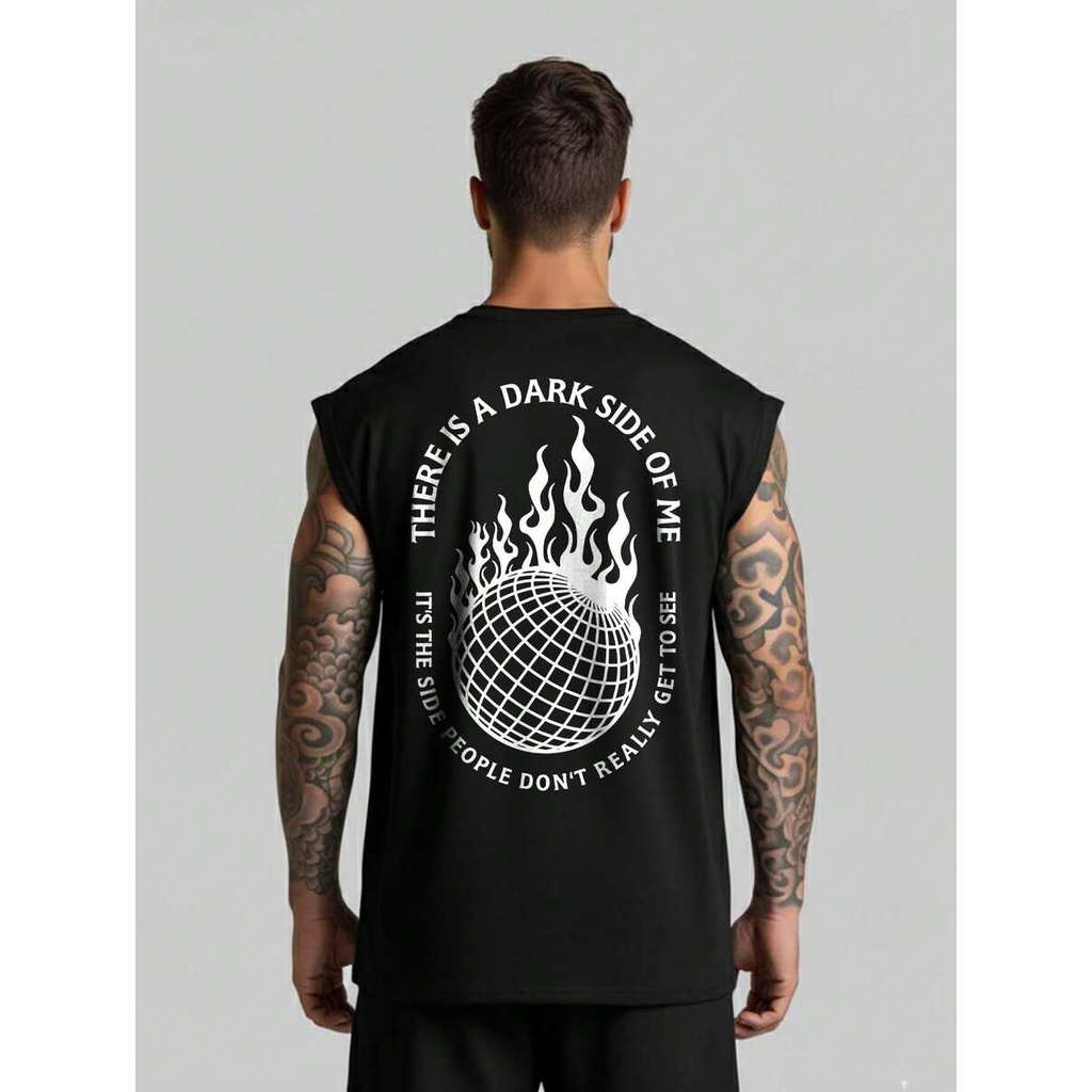 Camiseta Masculina Regata Oversized Streetwear Machão Estampada Globo Fogo Estilo Verão Blusa Cavada Unissex Larga 100%
